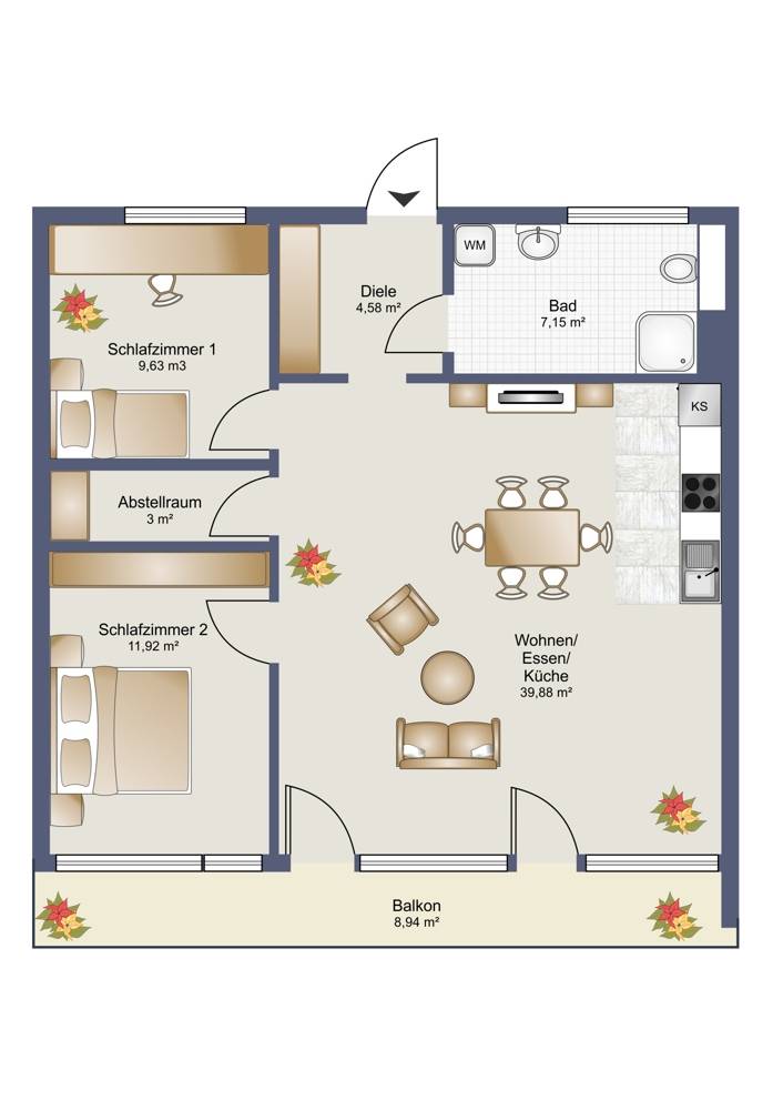 Helle, moderne 3-Zimmerwohnung mit Balkon & TG-Platz - Ansicht 2