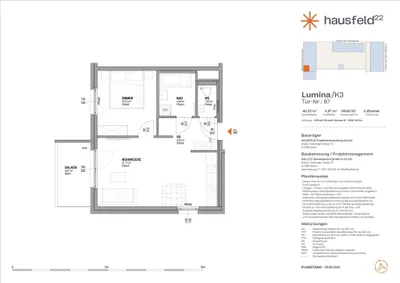 Top: A.87 ● LUMINA im Hausfeld²² ● Unbefristet ● Termin online buchen: www.hausfeld22.at/lumina