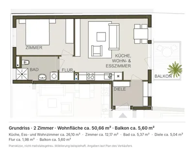 2-Zimmer-Wohnung kaufen in Graz – 50,66 m², € 199.900 – Bild 5 von 5