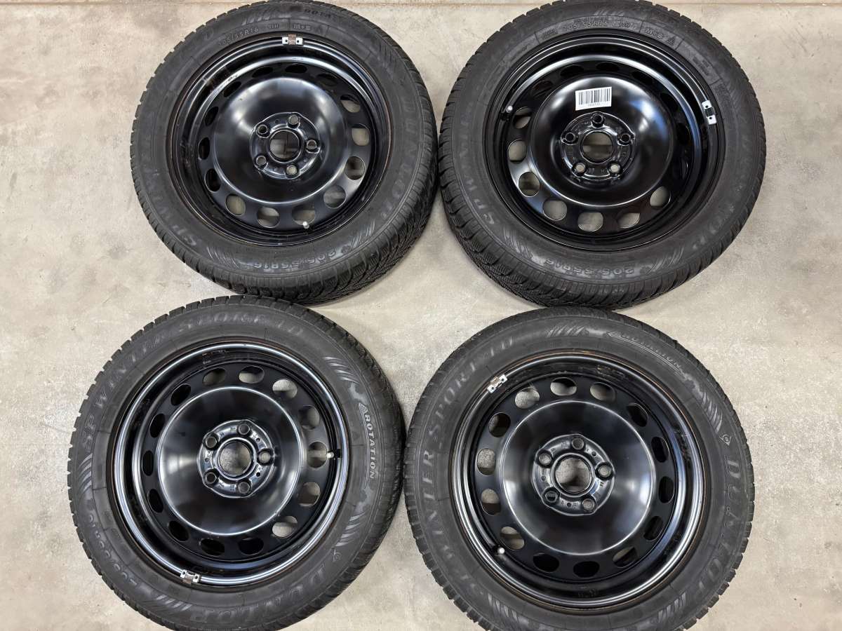 Original VW AUDI SEAT SKODA Komplettradsatz Winterreifen (M+S) DUNLOP SP WINTER SPORT 4D 205/55 R16 91H DOT 1114 Profiltiefe ca. 2x7mm + 2x4,5mm Stahlfelgen 6Jx16 ET48 Lochkreis 5x112 Teilenummer: 5Q0601.027 BG ohne RDKS - GEBRAUCHT - PREIS Inkl. MWST!