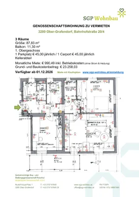 3-Zimmer-Wohnung mieten in Sankt Pölten Land – 87,83 m², € 990 – Bild 6 von 6
