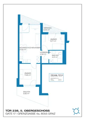 3-Zimmer-Wohnung mieten in Graz – 50,11 m², € 671 – Bild 14 von 14