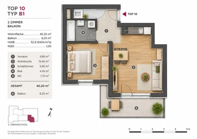 2-Zimmer-Wohnung mieten in Wien – 40,2 m², € 897 – Bild 13 von 13