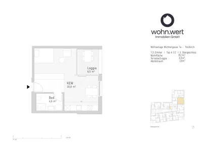 1-Zimmer-Wohnung mieten in Feldkirch – 35,7 m², € 1.034 – Bild 5 von 6