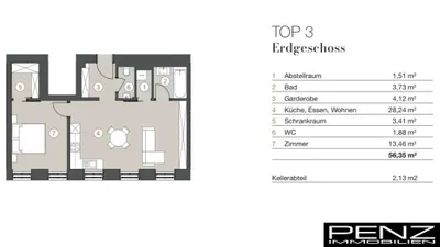 2-Zimmer-Wohnung kaufen in Linz – 56,35 m², € 359.000 – Bild 2 von 14