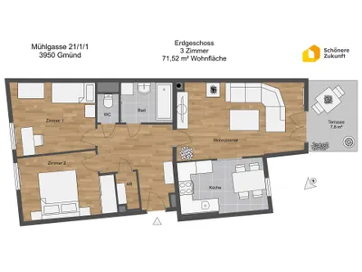 3-Zimmer-Wohnung mieten in Gmünd – 71,52 m², € 769 – Bild 11 von 12