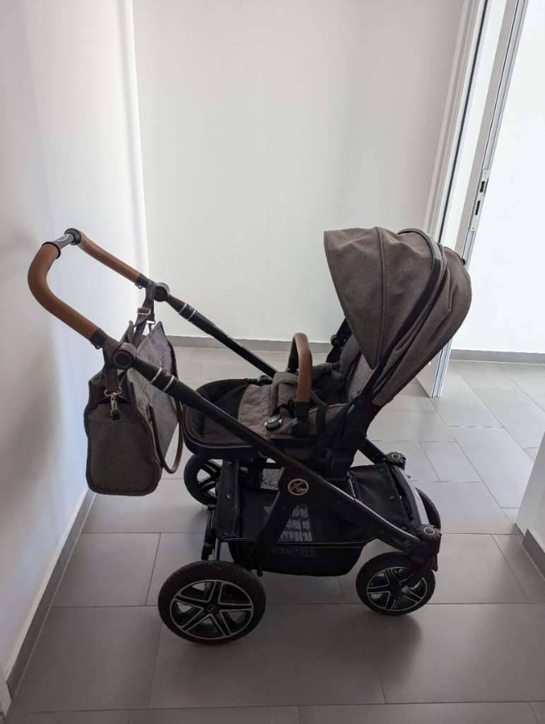 Kinderwagen Hartan R1 inklusive Zubehr (Regencover, Insektenschutz,  Aufsatz Babyschale) und Wickeltasche, neues ungebrauchtes Gestell,  450,-  (1210 Wien) - willhaben