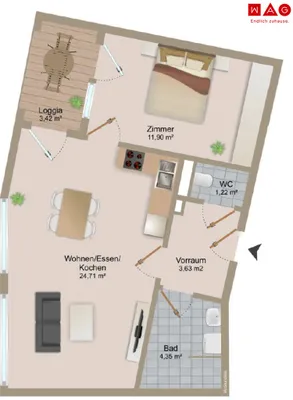 2-Zimmer-Wohnung mieten in Graz – 49 m², € 732 – Bild 8 von 8