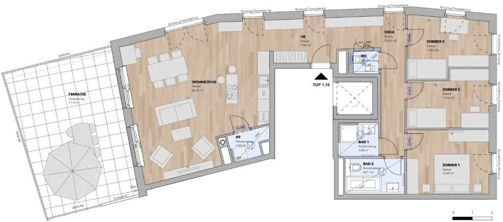 Wunderschöne Dachgeschoßwohnung mit großer Terrasse - Top 1.10 - Ansicht 3