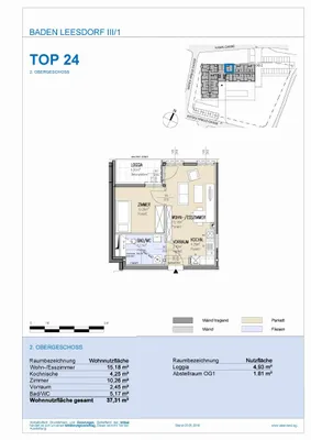 2-Zimmer-Wohnung mieten in Baden – 37,31 m², € 566 – Bild 3 von 3
