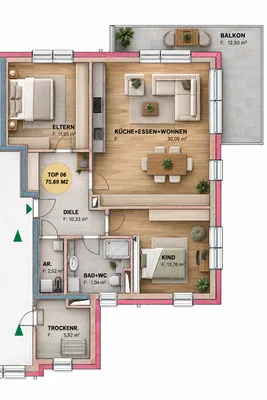 3-Zimmer-Wohnung kaufen in Braunau am Inn – 75,69 m², € 295.000 – Bild 11 von 11