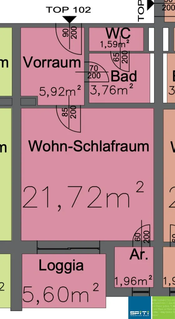 Klagenfurt: Einzimmerwohnung mit Loggia im EG - Top 102 - Ansicht 2