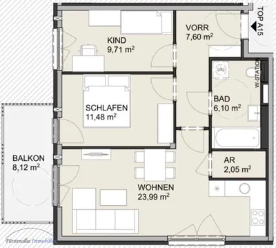 3-Zimmer-Wohnung kaufen in Salzburg Stadt – 61 m², € 399.000 – Bild 9 von 9