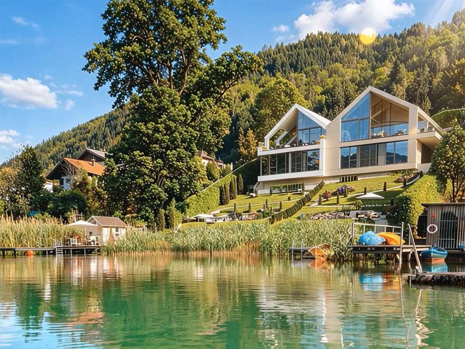 Architekten-Seevilla mit privatem Badesteg am Ossiacher See, Ossiach