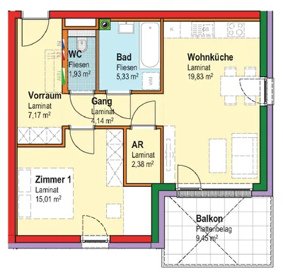 Sierndorf/March | Junges Wohnen | Geförderte Miete | Top 4 | 1.OG mit Balkon, photo 2
