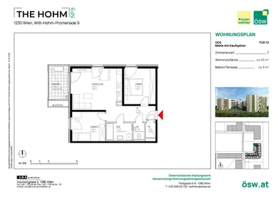 3-Zimmer-Wohnung mieten in Wien – 65,23 m², € 1.288 – Bild 2 von 5