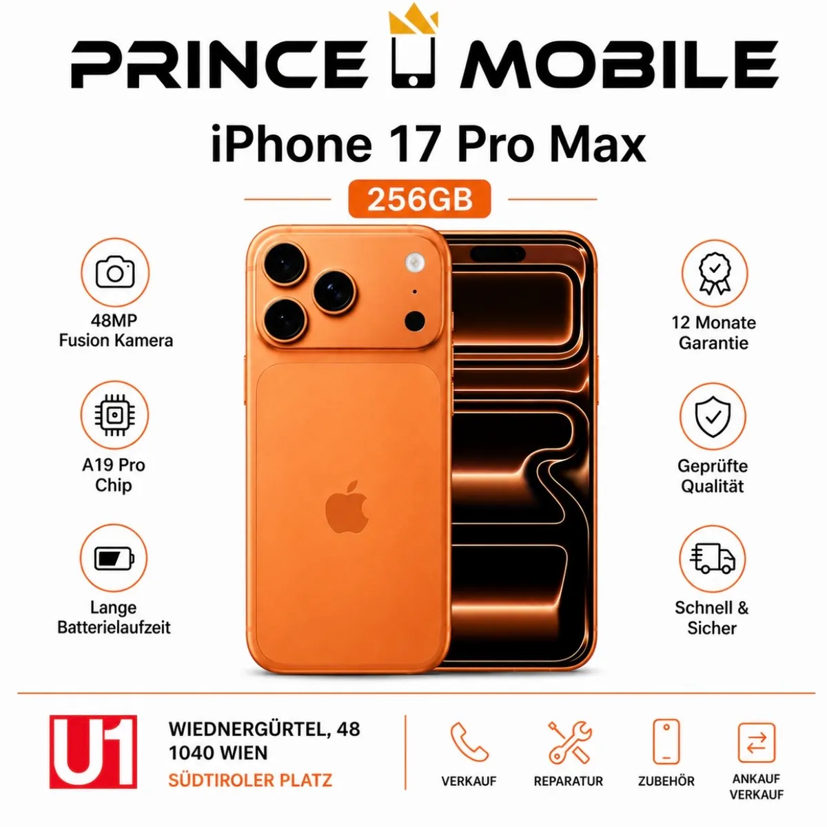 APPLE iPhone 17 Pro MAX - NEU |256GB |COSMIC ORANGE | EU-Gerät + 1 Jahr Hersteller GARANTIE