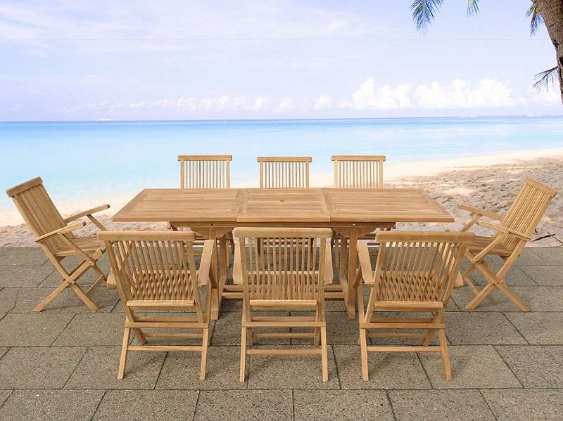 Gartenmöbel aus Akazienholz - rechteckiger Tisch mit 8 Stühlen - JAVA