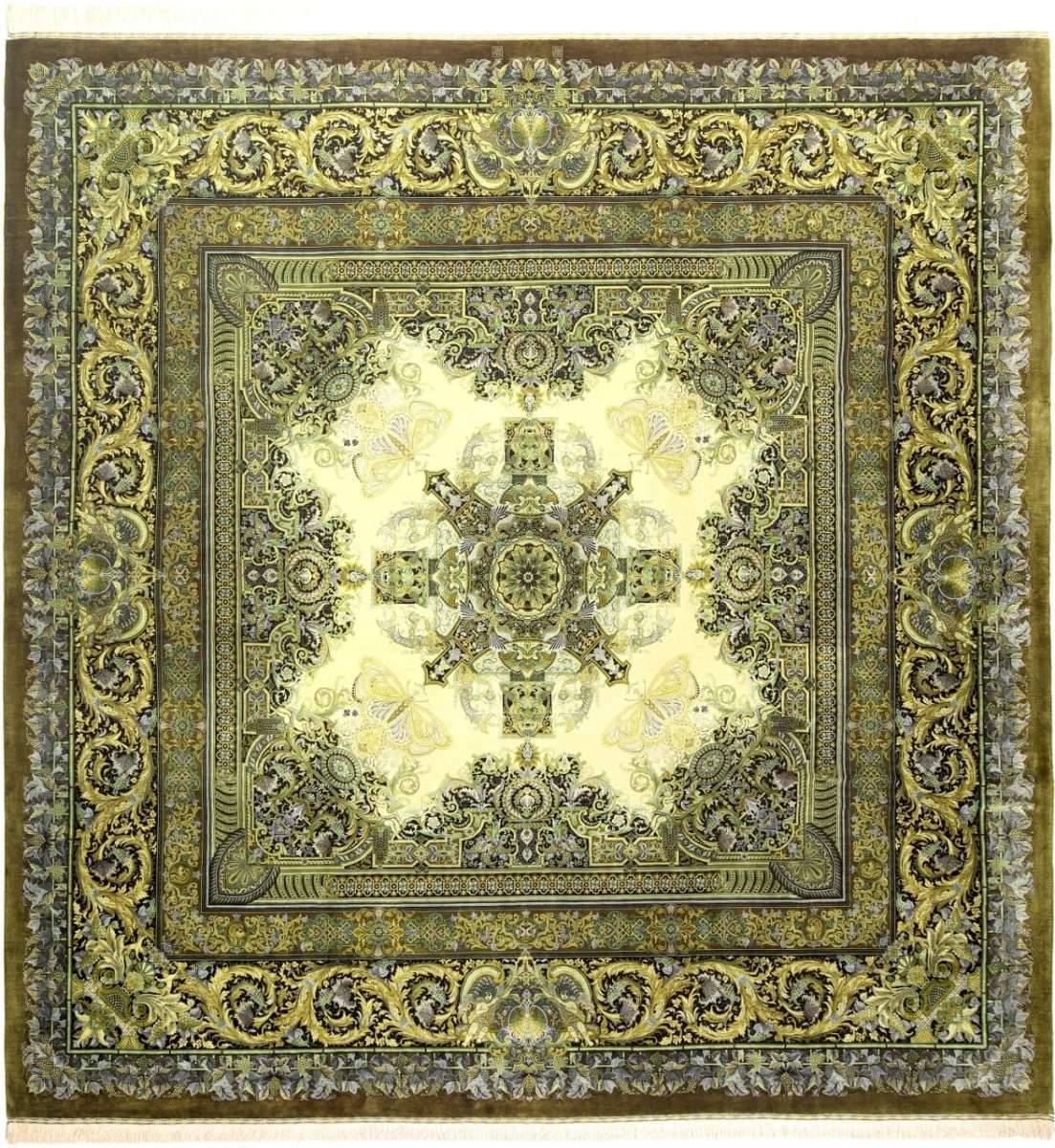 GRATIS VERSAND EUROPAWEIT NEU 257×251 cm Handgeknüpfter Hossein Erami Ghom Seidenteppich "Versace - Green & Black" | 6,45 m² | 66,3 Raj | 6.553.600 Knoten | 100 % Seide Garantiert HANDGEKNÜPFT PERSER- & ORIENTTEPPICHE W1