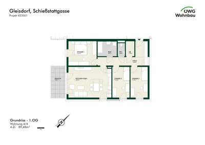 4-Zimmer-Wohnung mieten in Weiz – 89,4 m², € 1.222 – Bild 2 von 2