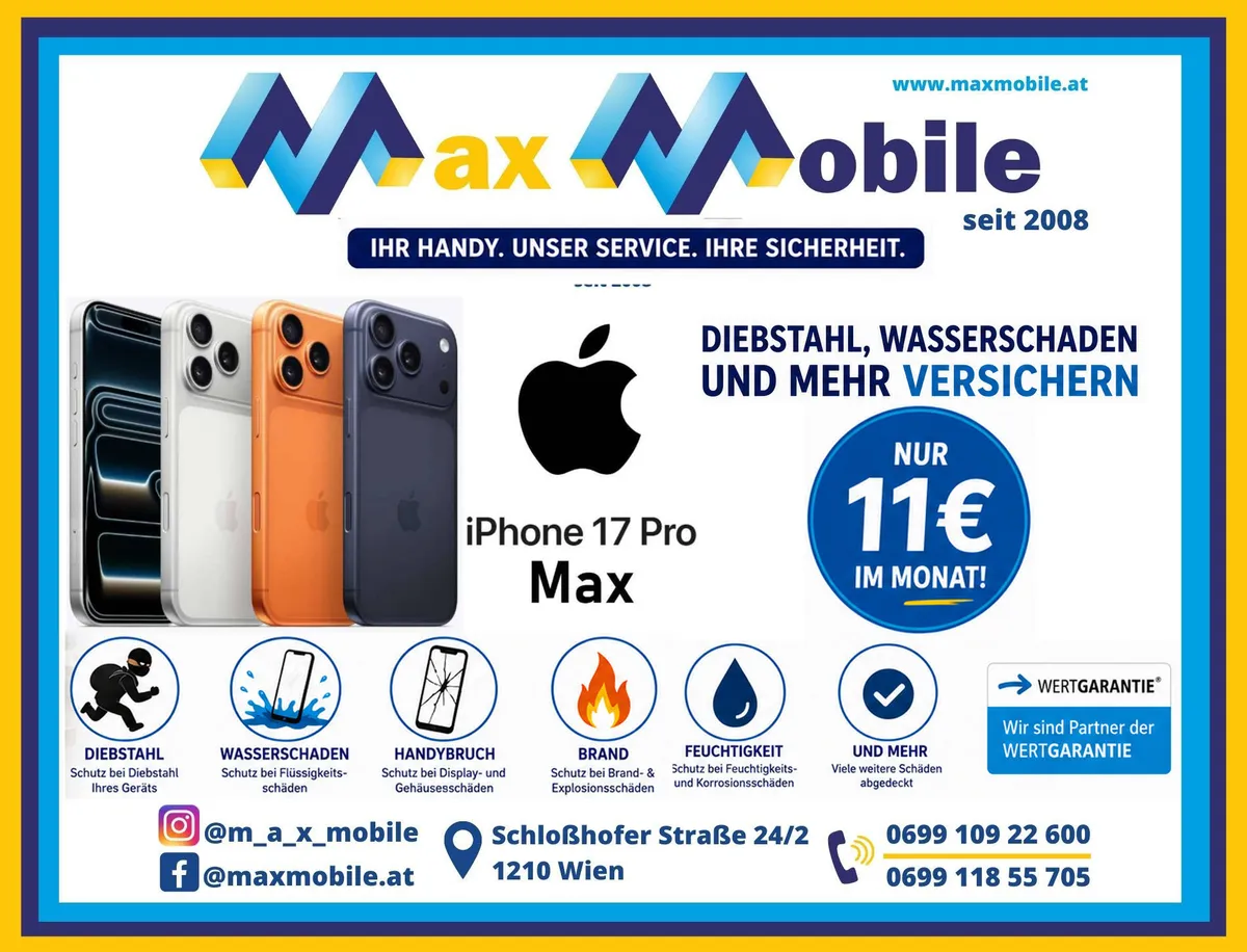 Apple iPhone 17 Pro Max 512GB Orange /WIE NEU, Garantie Bis.25.06.2027/ Werksoffen, Frei Für Alle Simkarten/ Mit Voller Hersteller Garantie/ Max Mobile Handyshop 1210 Wien mit spitzen Smartphone-Preisen plus blitz-schneller Versand/