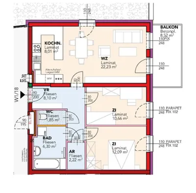 3-Zimmer-Wohnung mieten in Mistelbach – 71,46 m², € 813 – Bild 2 von 2