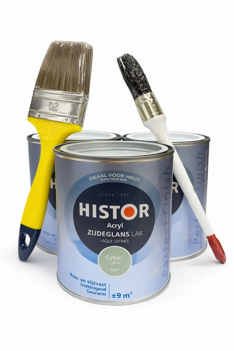 SET 3x Histor Acryl Seidenglanz Lack Cyber 6927 + 2x Pinsel für Holz & glatte Oberflächen