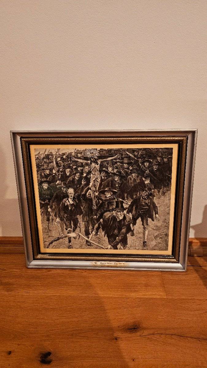 Antiker Holzstich "Das Kreuz" von Albin Egger-Lienz - Edel gerahmt (ca. 1901)