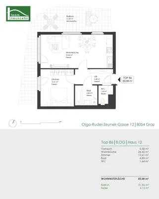 2-Zimmer-Wohnung mieten in Graz – 50,08 m², € 990 – Bild 21 von 21