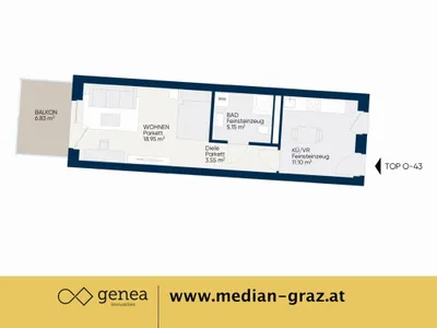 1-Zimmer-Wohnung mieten in Graz – 38,75 m², € 591 – Bild 2 von 8