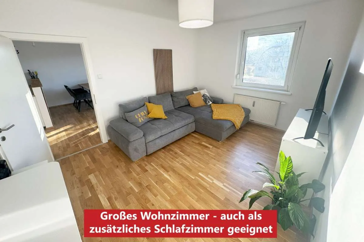 4 Zimmer mit Lift, Loggia mit Nachmittagssonne, Fernwärmeheizung und eigenem Parkplatz in Liebenauer Ruhelage. Nur 5 Minuten vom Murpark! – pohled 2