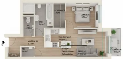 2-Zimmer-Wohnung kaufen in Wien – 50,89 m², € 262.000 – Bild 8 von 9