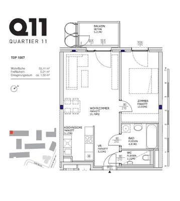 2-Zimmer-Wohnung mieten in Wien – 53,11 m², € 999 – Bild 10 von 14