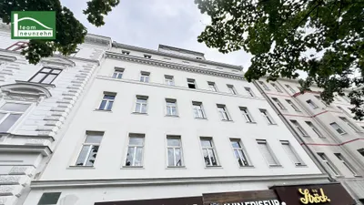 Großzügige Altbauwohnung, frisch ausgemalt, neuwertige Küche, an der Hauptstraße & 1 Zimmer Richtung Hinterhof gelegen, mit guter Raumaufteilung.