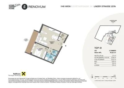 2-Zimmer-Wohnung mieten in Wien – 44,83 m², € 865 – Bild 9 von 9