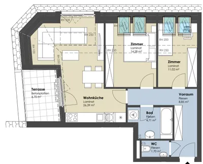 3-Zimmer-Wohnung mieten in Wien – 66,91 m², € 1.173 – Bild 6 von 11