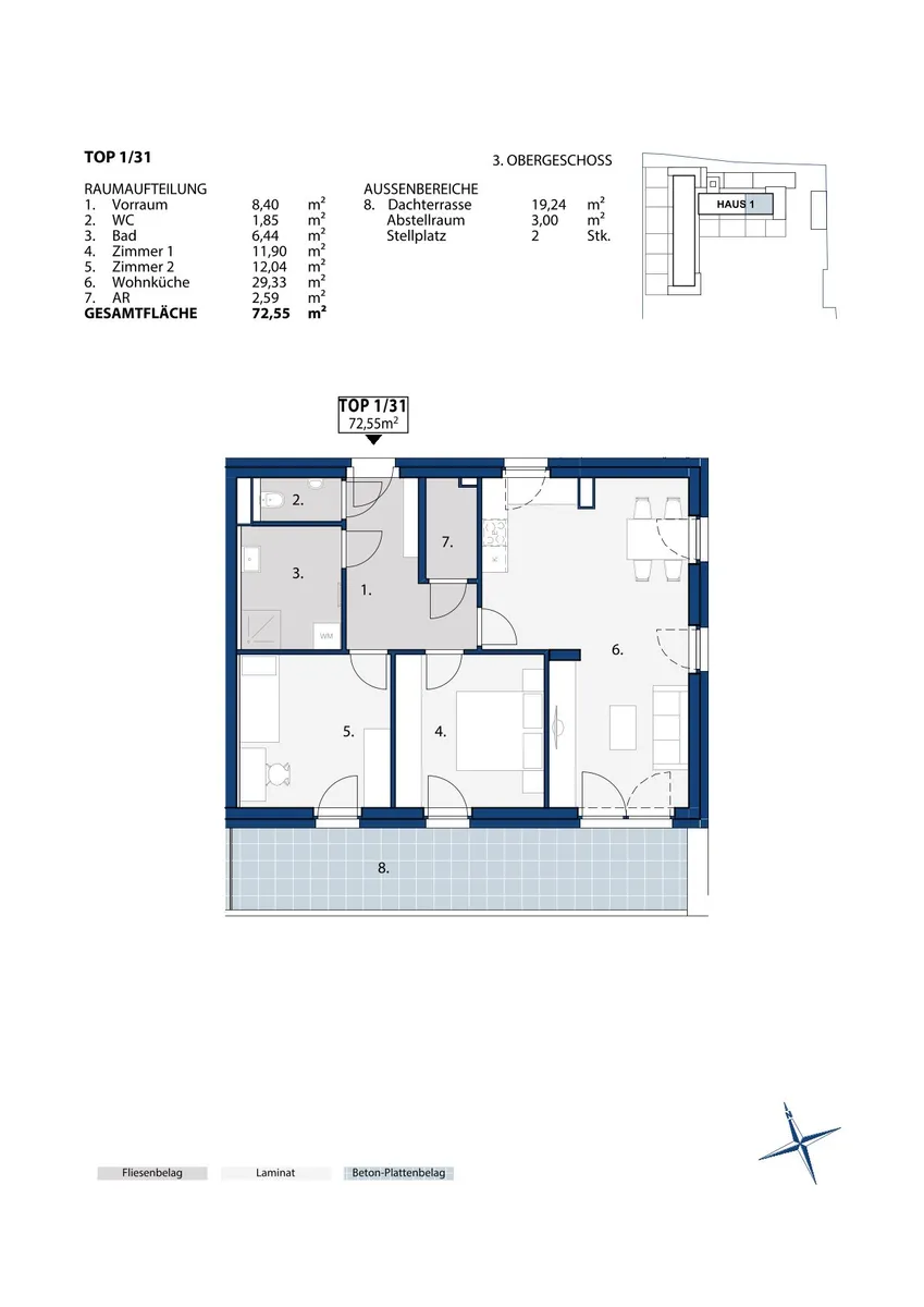 geförderte Wohnung mit Dachterrasse | 3. OG | Top 31 | Miete mit Kaufoption - Ansicht 2