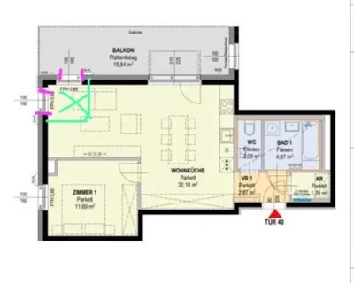 2-Zimmer-Wohnung mieten in Wien – 55 m², € 879 – Bild 2 von 9