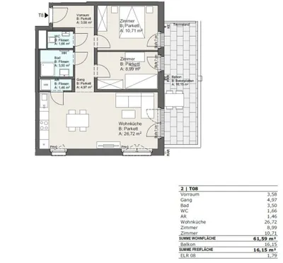 3-Zimmer-Wohnung kaufen in Wien – 61,59 m², € 416.500 – Bild 11 von 11