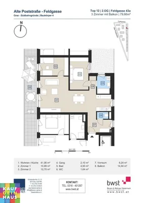3-Zimmer-Wohnung mieten in Graz – 79,63 m², € 1.031 – Bild 12 von 12