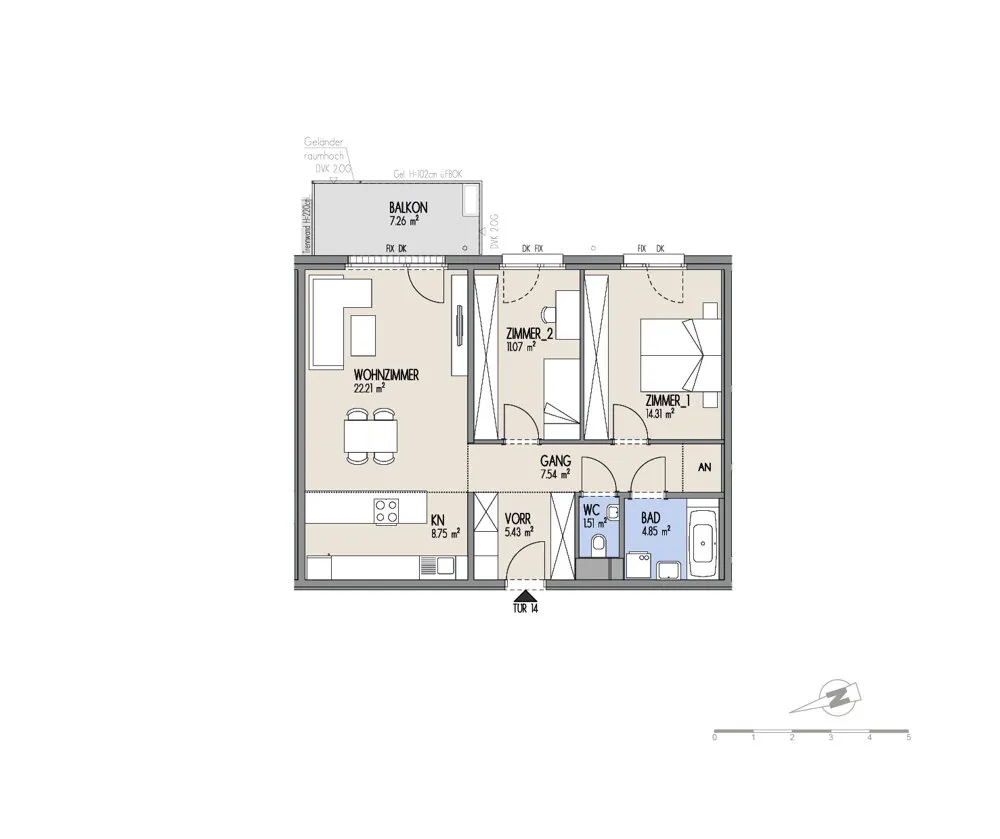 Hof am Park - Geräumige 3-Zimmer-Wohnung mit Balkon & östlicher Ausrichtung - Ansicht 2