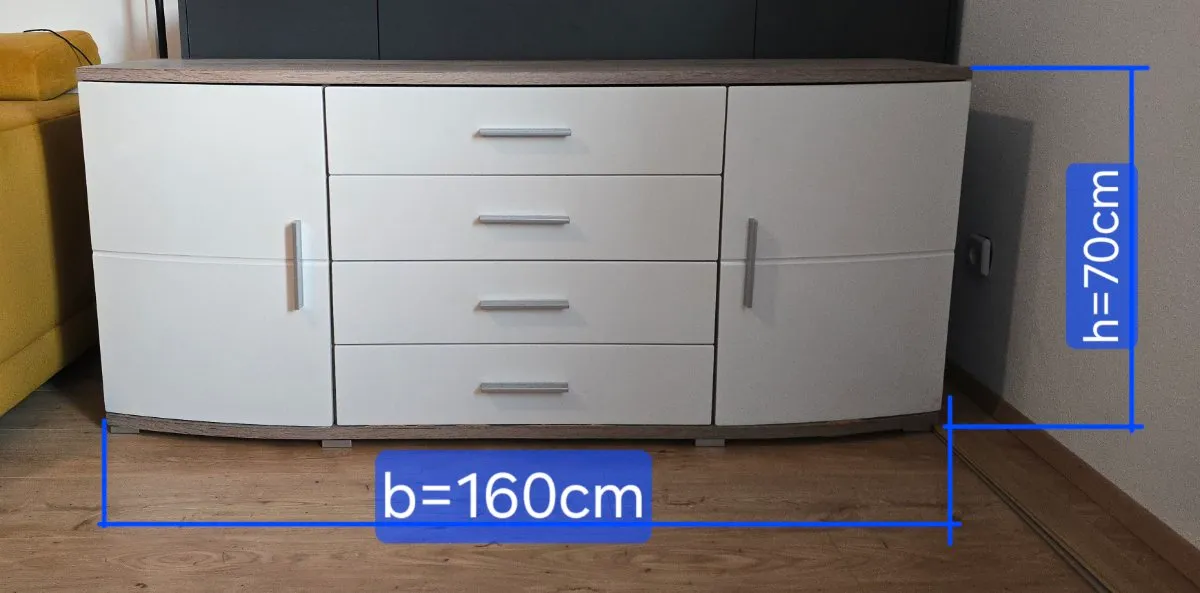 Schönes Sideboard / Kommode weiß mit Holzdekor, 160 cm breit, € 90,- (3105 Unterradlberg)