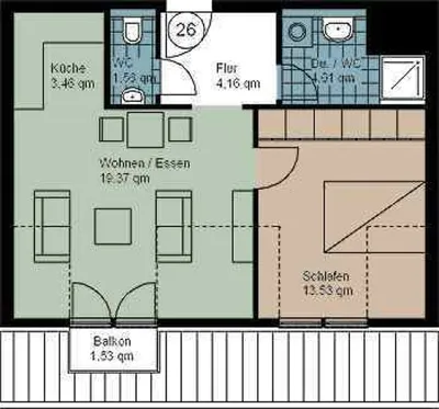 2-Zimmer-Wohnung mieten in Linz – 46 m², € 752 – Bild 12 von 12