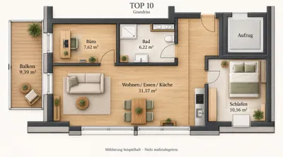 3-Zimmer-Wohnung kaufen in Linz – 55,97 m², € 321.300 – Bild 3 von 4
