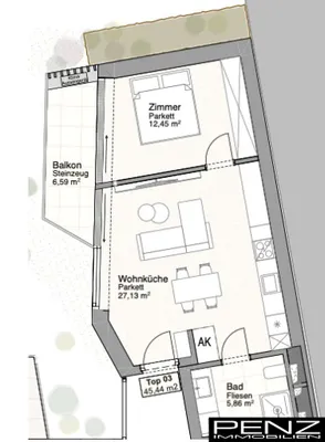 2-Zimmer-Wohnung kaufen in Linz – 45,44 m², € 315.000 – Bild 5 von 5