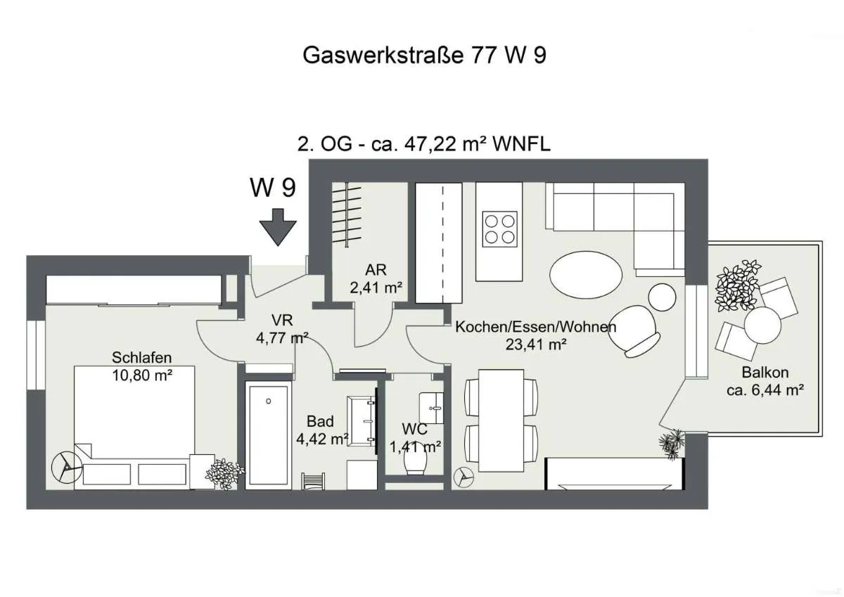 Moderne 2-Zimmer-Wohnung in Graz-Eggenberg - gepflegt, sonnig und vermietet - Ansicht 3