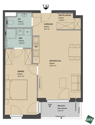 2-Zimmer-Wohnung mieten in Wien – 54 m², € 1.032 – Bild 13 von 13