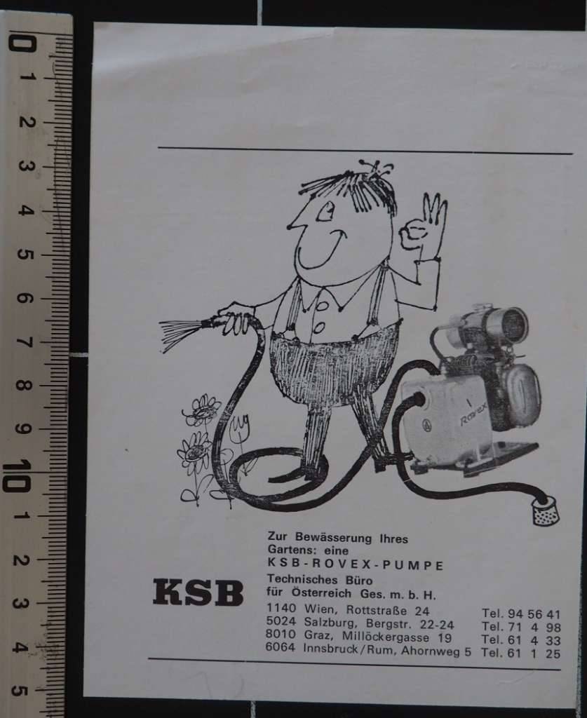 Reklame Werbung KSB Rovex Pumpe 1974,  0,75 (2213 Bockflie) - willhaben