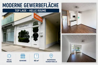 2-Zimmer-Gewerbeimmobilie mieten in Baden – 45 m², € 896