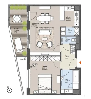 EXKLUSIVES WOHNEN, gepflegte 71 m2 Neubau mit 14 m2 Balkon, 2 Zimmer, Komplettküche, Wannenbad, Parketten, Ruhelage, Pfarrwiesengasse – Bild 2
